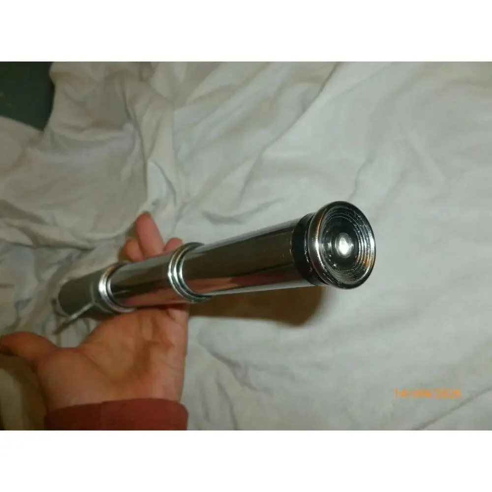 Vintage Collapsible 3-Draw Spyglass Telescope Green Chrome with Mount Bracket